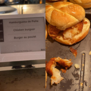 An image of a mislabelled chicken burger that is in fact a fish burger